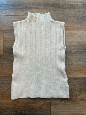 Anine Bing Sleeveless Ribbed Turtleneck Sweater - Cream